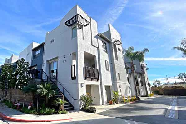 gated community of Fusion South Bay townhomes and condos