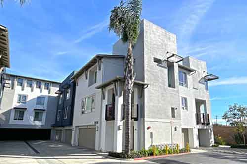 gated community of Fusion South Bay townhomes and condos