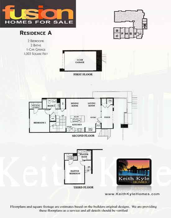 Fusion South Bay townhomes 2 bedroom A floorplan diagram