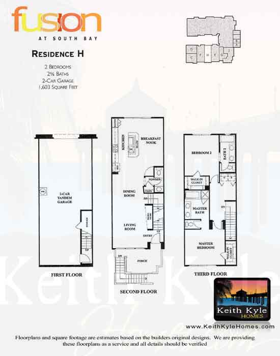 Fusion South Bay townhomes 2 bedroom H floorplan diagram